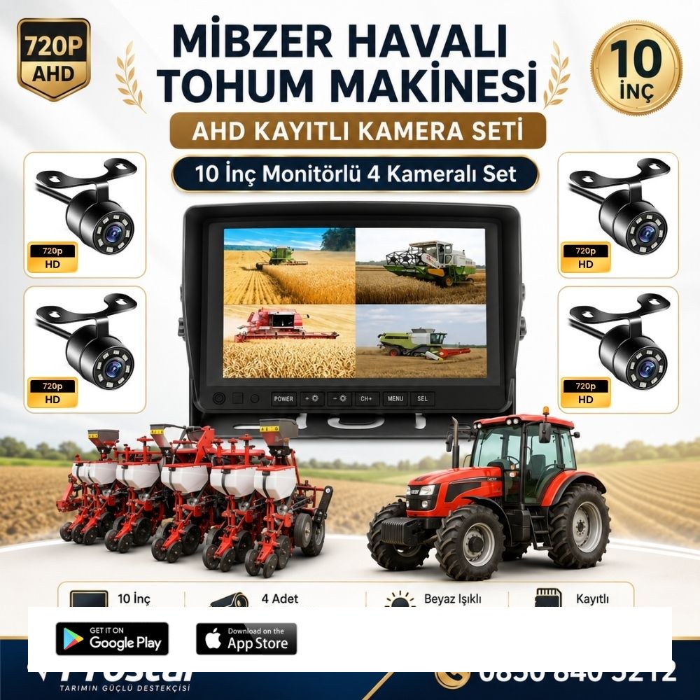 10 inç Monitör 4 Kameralı Mibzer Havalı Tohum Makinesi AHD Kayıtlı Kamera Seti