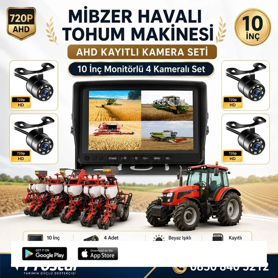 10 inç Monitör 4 Kameralı Mibzer Havalı Tohum Makinesi AHD Kayıtlı Kamera Seti