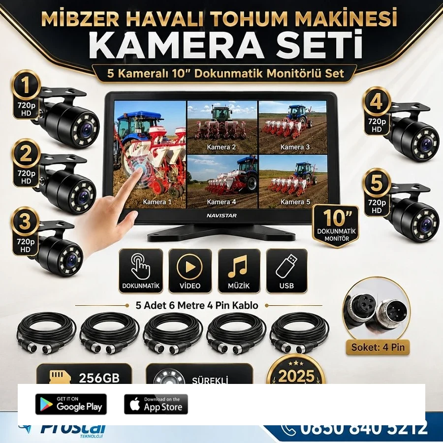 Mibzer için 5 Kameralı 10.36 inç Dokunmatik Monitör Beşe Bölen Kayıtlı 256 Gb Sd Kart Destekli