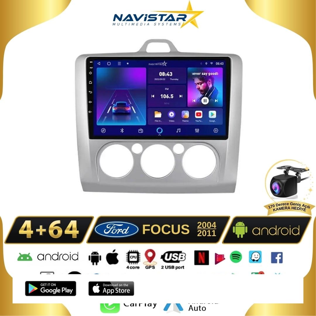 Ford Focus 2 Manuel Klima 4GB + 64GB Kablosuz Carplay Android 13 Navigasyon Multimedya Sistemi