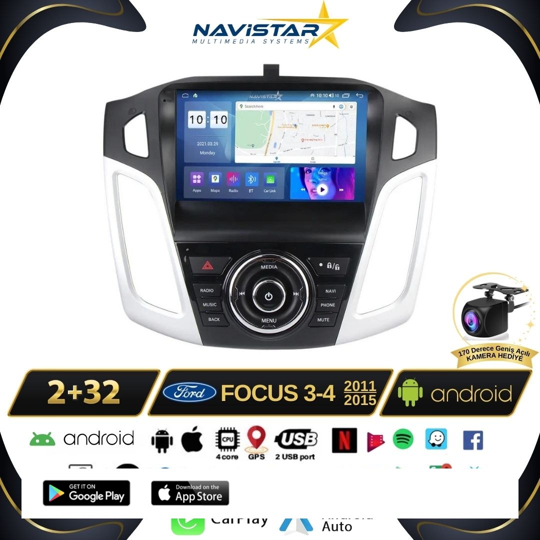 Ford Focus 34 2+64GB Kablosuz Carplay 2011-2015 Android 13 Navigasyon Multimedya Sistemi