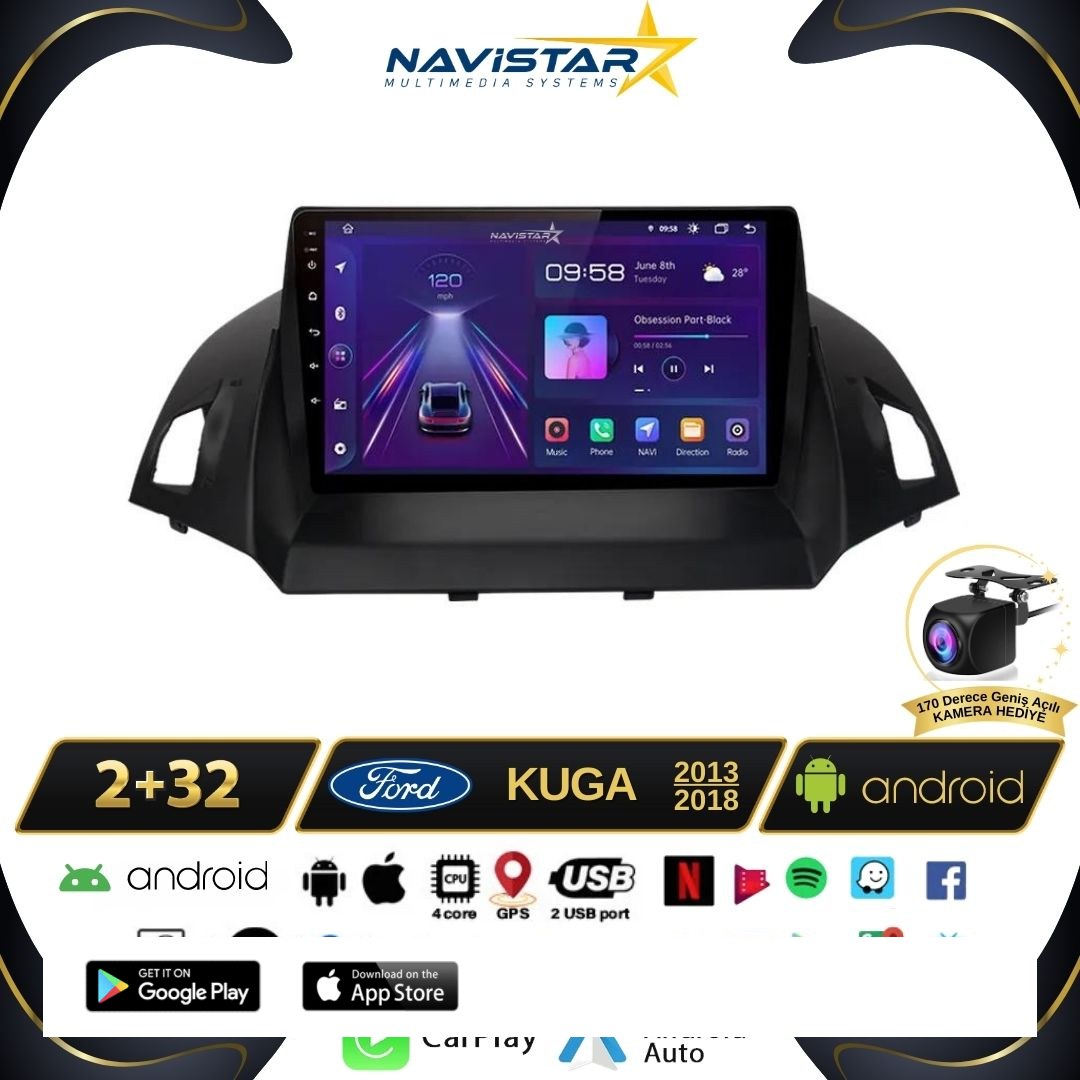 Ford Kuga 2+64GB Android 13 Kablosuz Carplay 2013-2018 Navigasyon Multimedya Sistemi