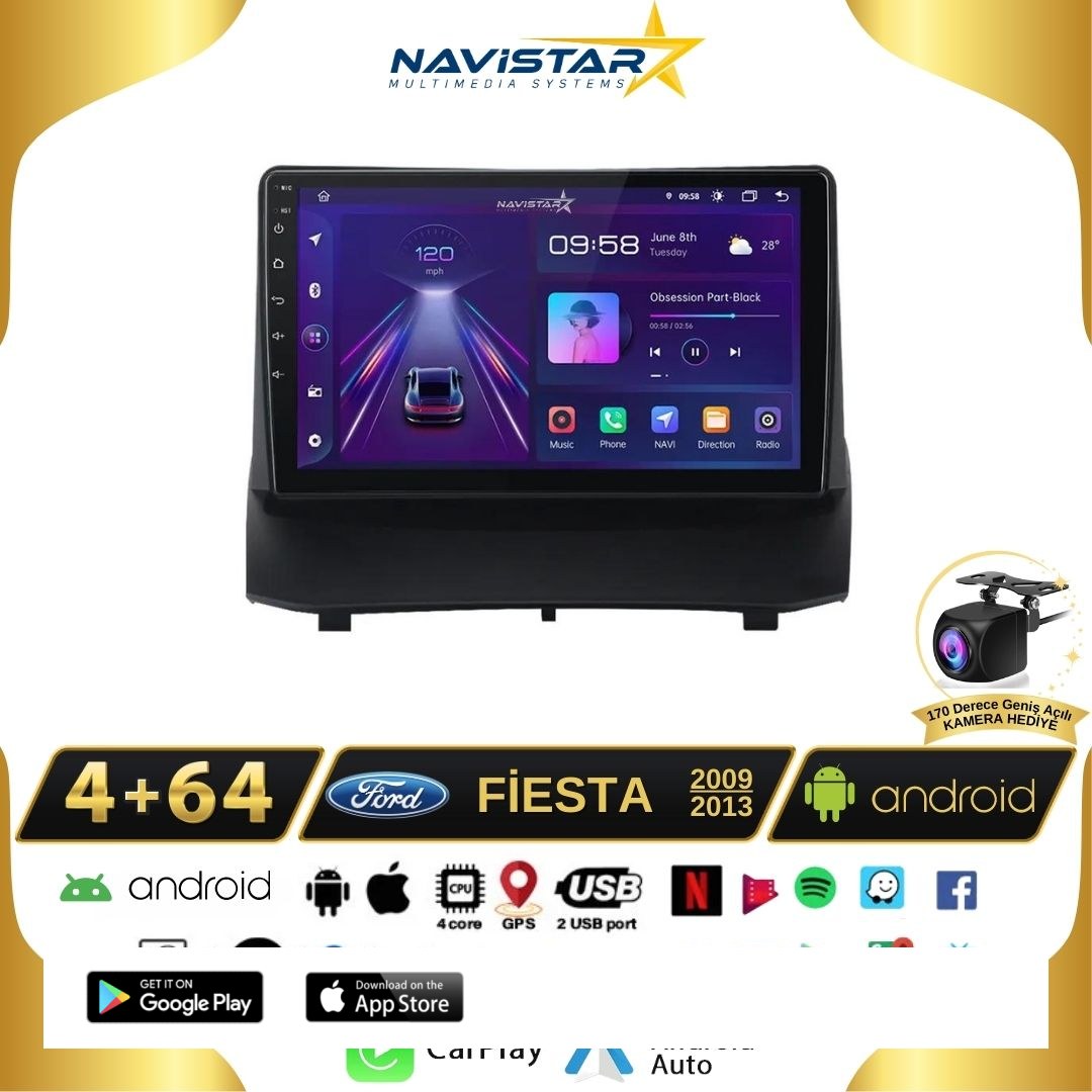 Ford Fiesta  2009-2013 Model 4GB + 64GB Android 13 Kablosuz Carplay Navigasyon Multimedya Sistemi