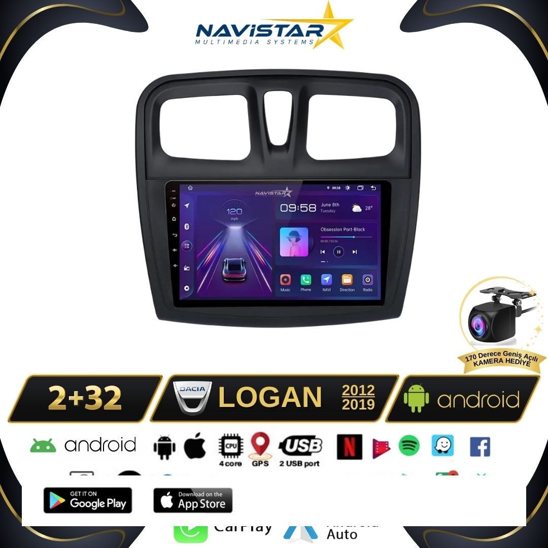 Dacia Logan 2012-2019 Model 2+64GB Android 13 Kablosuz Carplay Navigasyon Multimedya Sistemi
