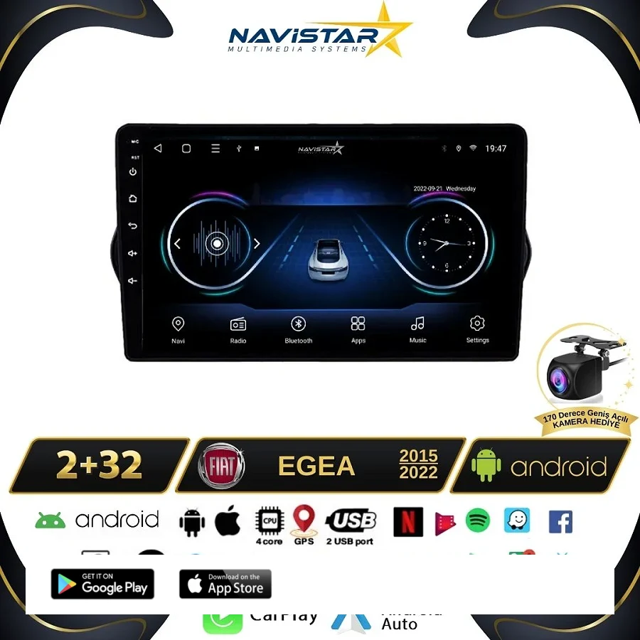 Fiat Egea 2+64GB Kablosuz Carplay 2015-2022 Android 13 Navigasyon Multimedya Sistemi