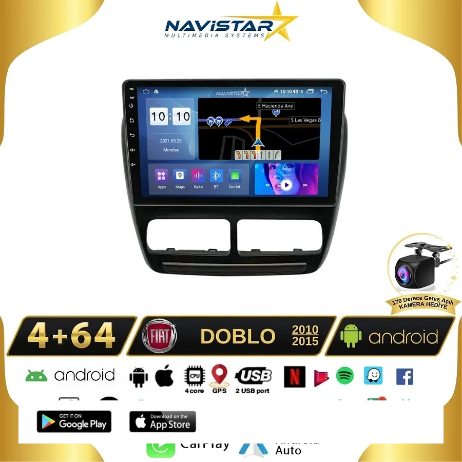 Fiat Doblo 2010-2015 Model 4GB + 64GB Android 13 Kablosuz Carplay Navigasyon Multimedya Sistemi