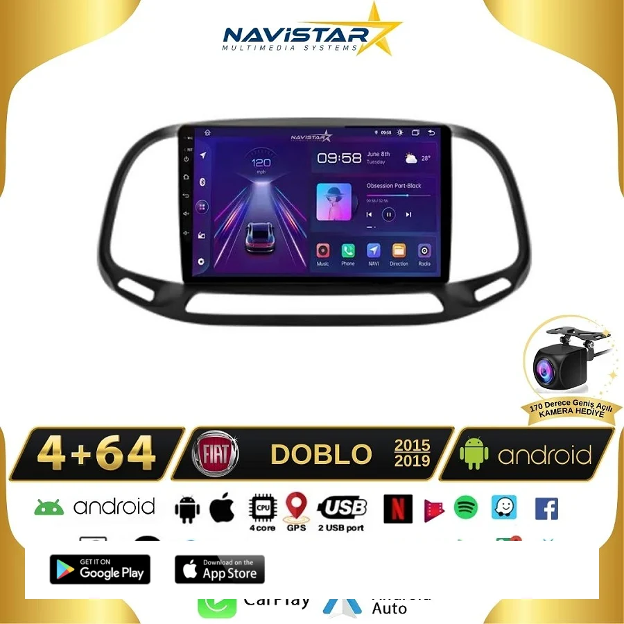 Fiat Doblo 2015-2019 Model 4GB + 64GB Android 13 Kablosuz Carplay Navigasyon Multimedya Sistemi