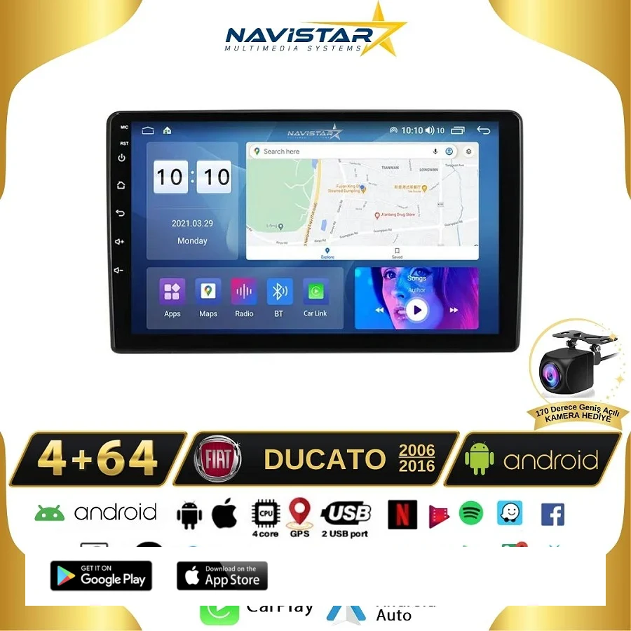 Fiat Ducato 2006-2016 Model 4GB + 64GB Android 13 Kablosuz Carplay Navigasyon Multimedya Sistemi
