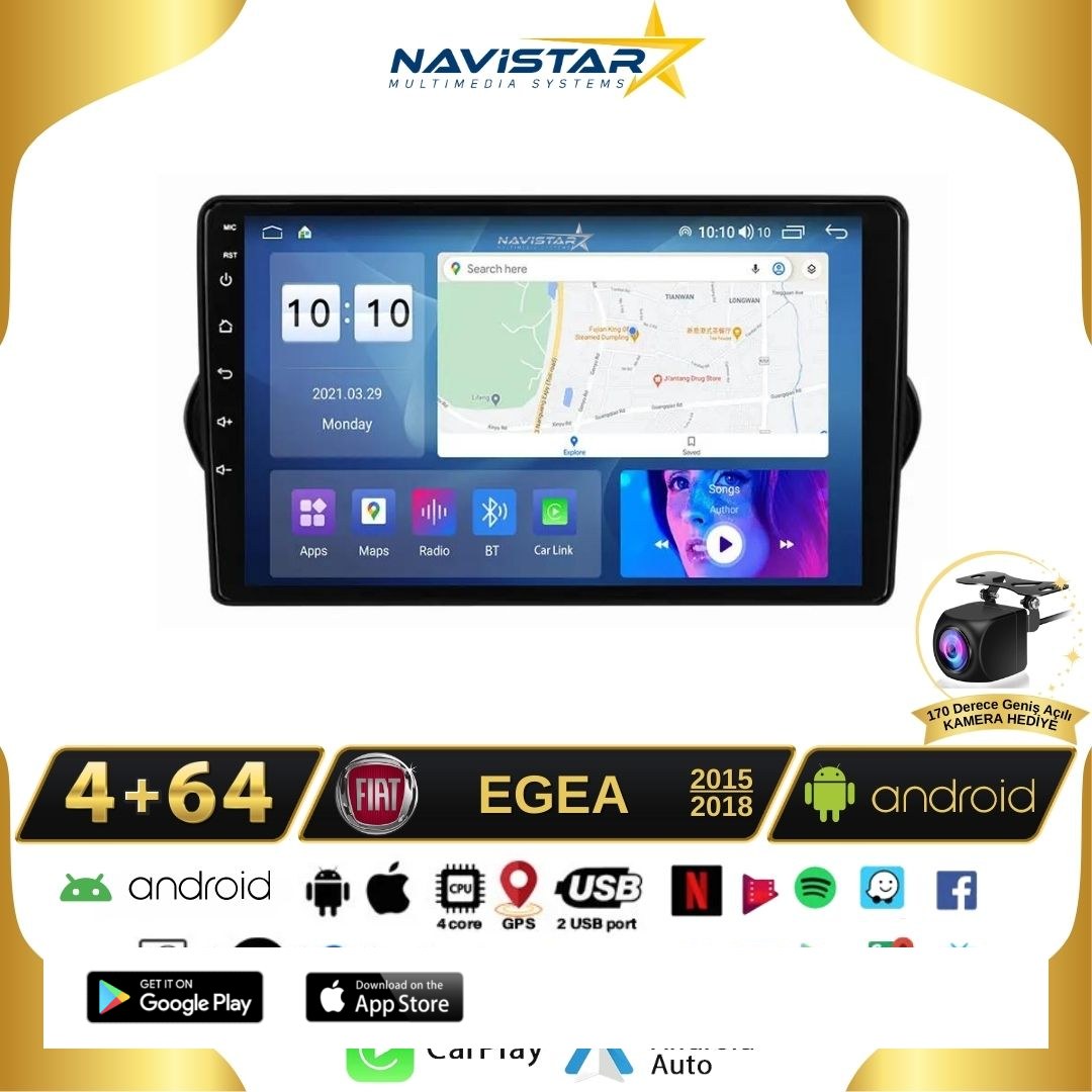 Fiat Egea 2015-2018 Model 4GB + 64GB Android 13 Kablosuz Carplay Navigasyon Multimedya Sistemi