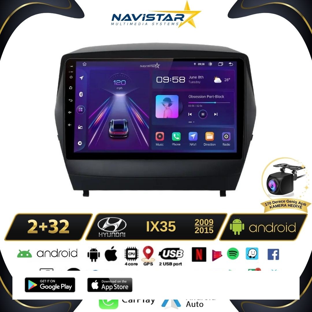 Hyundai Ix35 Kablosuz Carplay 2+64GB Android 13 Navigasyon Multimedya Sistemi 2009-2015