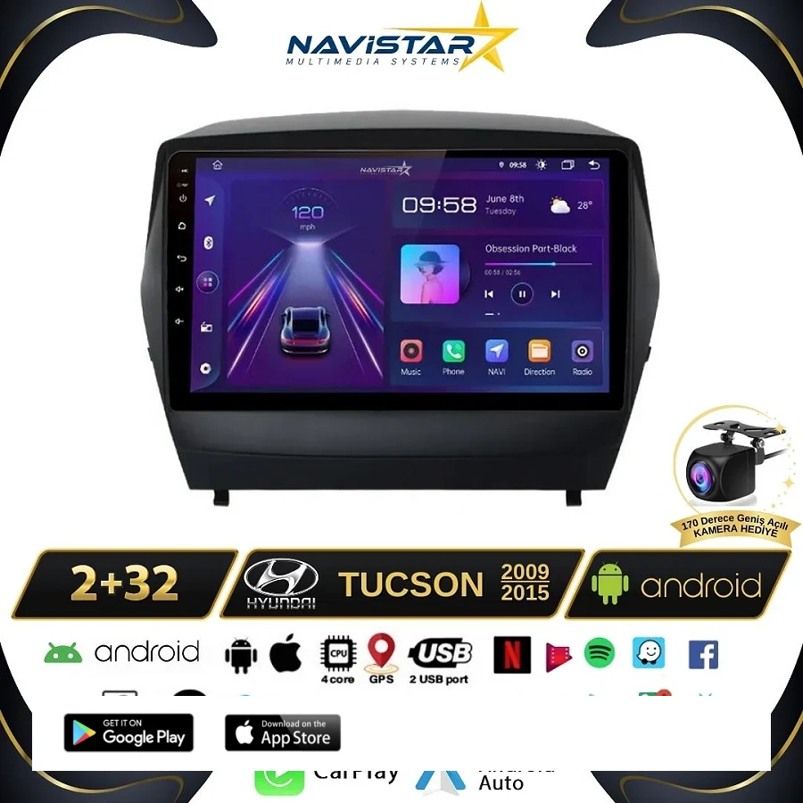 Hyundai Tucson 2+64GB Kablosuz Carplay 2009-2015 Android 13 Navigasyon Multimedya Sistemi