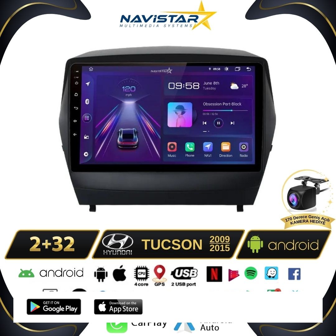 Hyundai Tucson 2+64GB Kablosuz Carplay 2009-2015 Android 13 Navigasyon Multimedya Sistemi