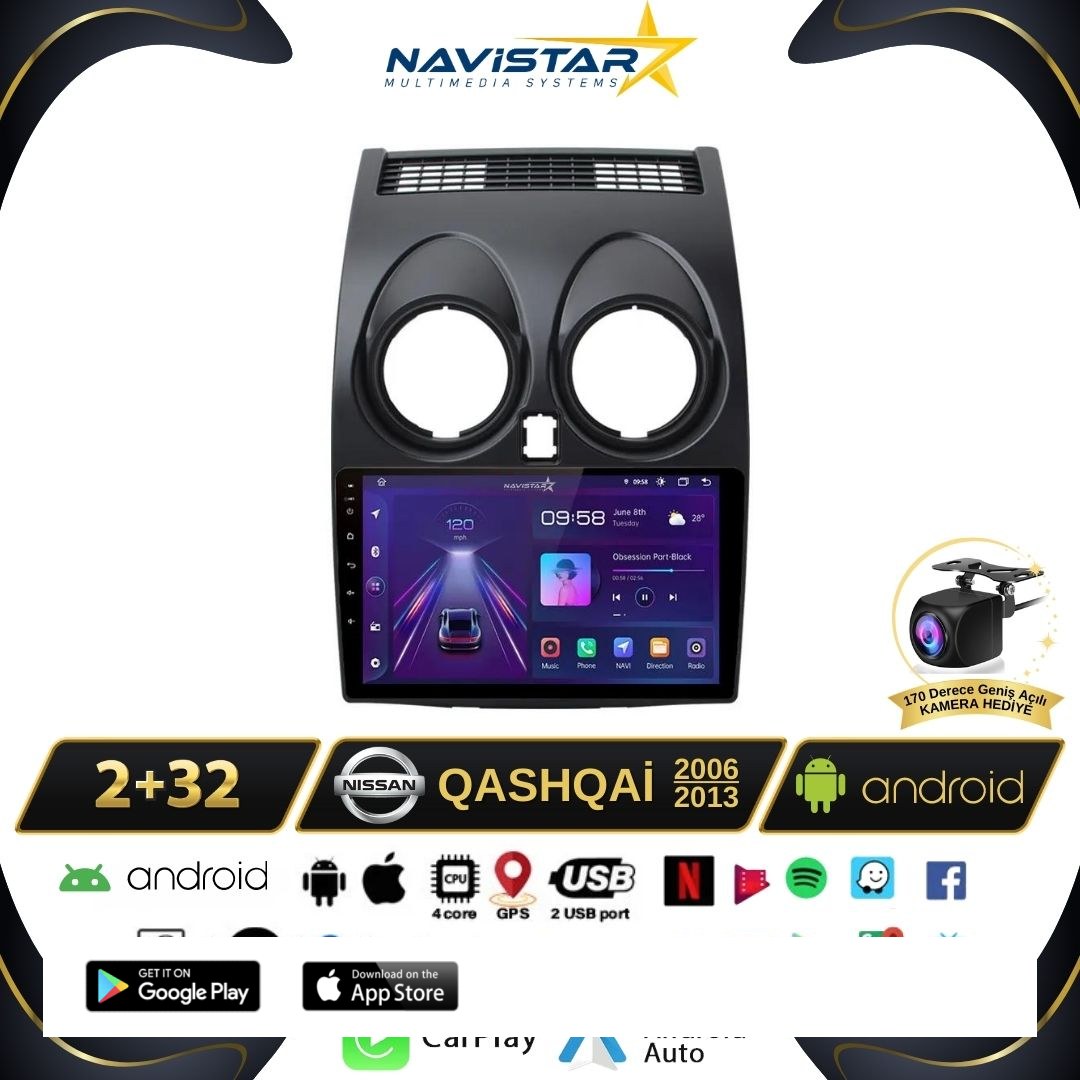 Nissan Qashqai 2+64GB Kablosuz Carplay  Android 13 2006-2013 Navigasyon Multimedya Sistemi