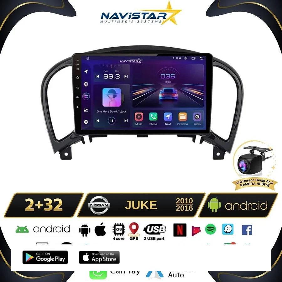 Nissan Juke  2010-2014 Model 2GB + 64GB Android 13 Kablosuz Carplay Navigasyon Multimedya Sistemi