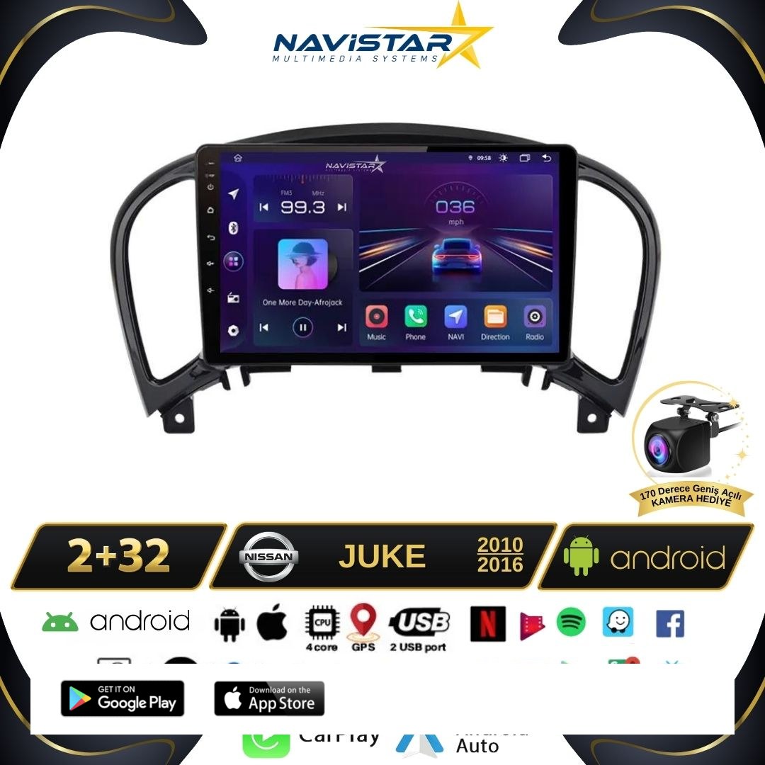 Nissan Juke  2010-2014 Model 2GB + 64GB Android 13 Kablosuz Carplay Navigasyon Multimedya Sistemi