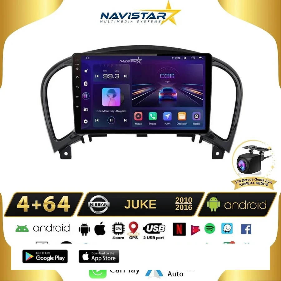 Nissan Juke  2010-2014 Model 4GB + 64GB Android 13 Kablosuz Carplay Navigasyon Multimedya Sistemi