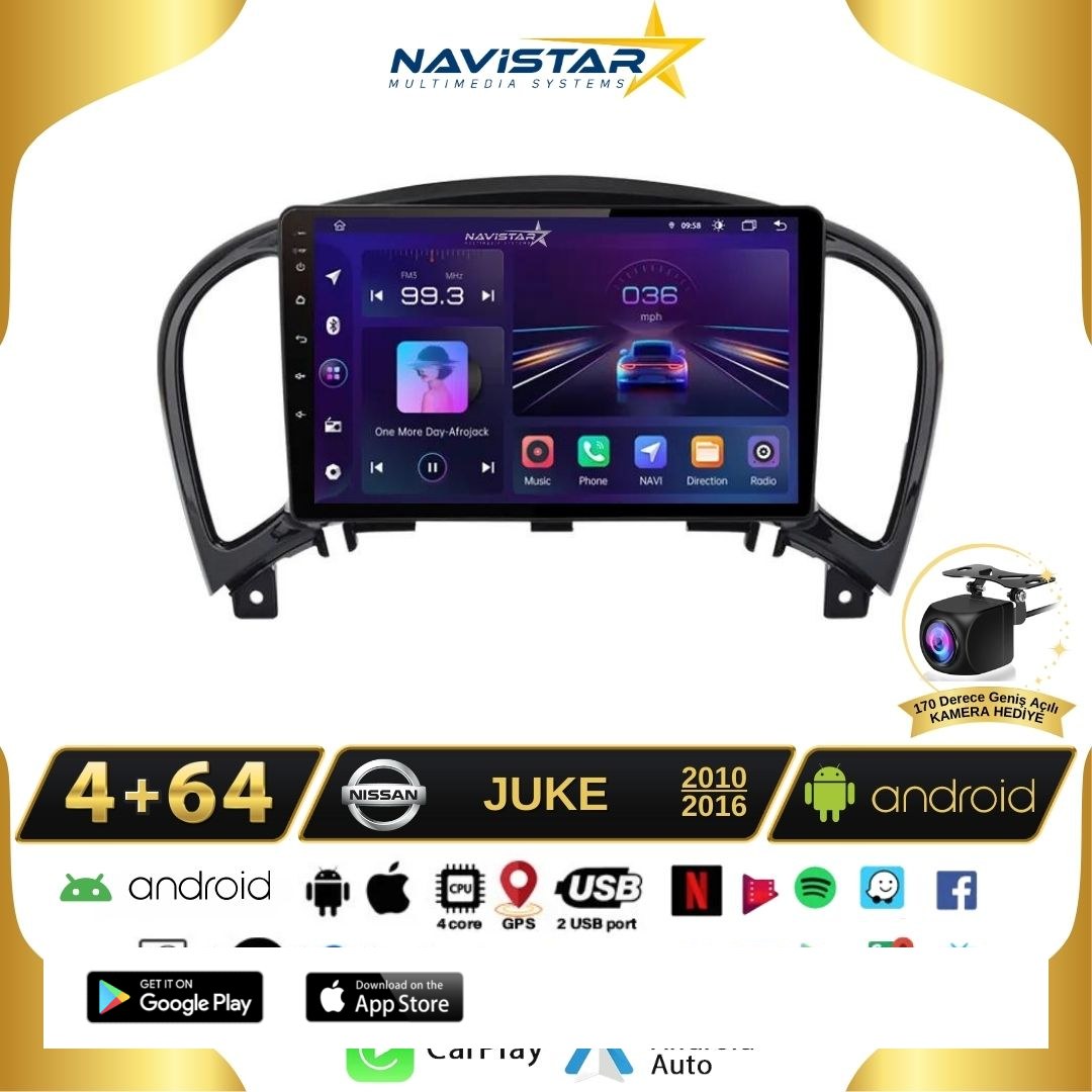 Nissan Juke  2010-2014 Model 4GB + 64GB Android 13 Kablosuz Carplay Navigasyon Multimedya Sistemi