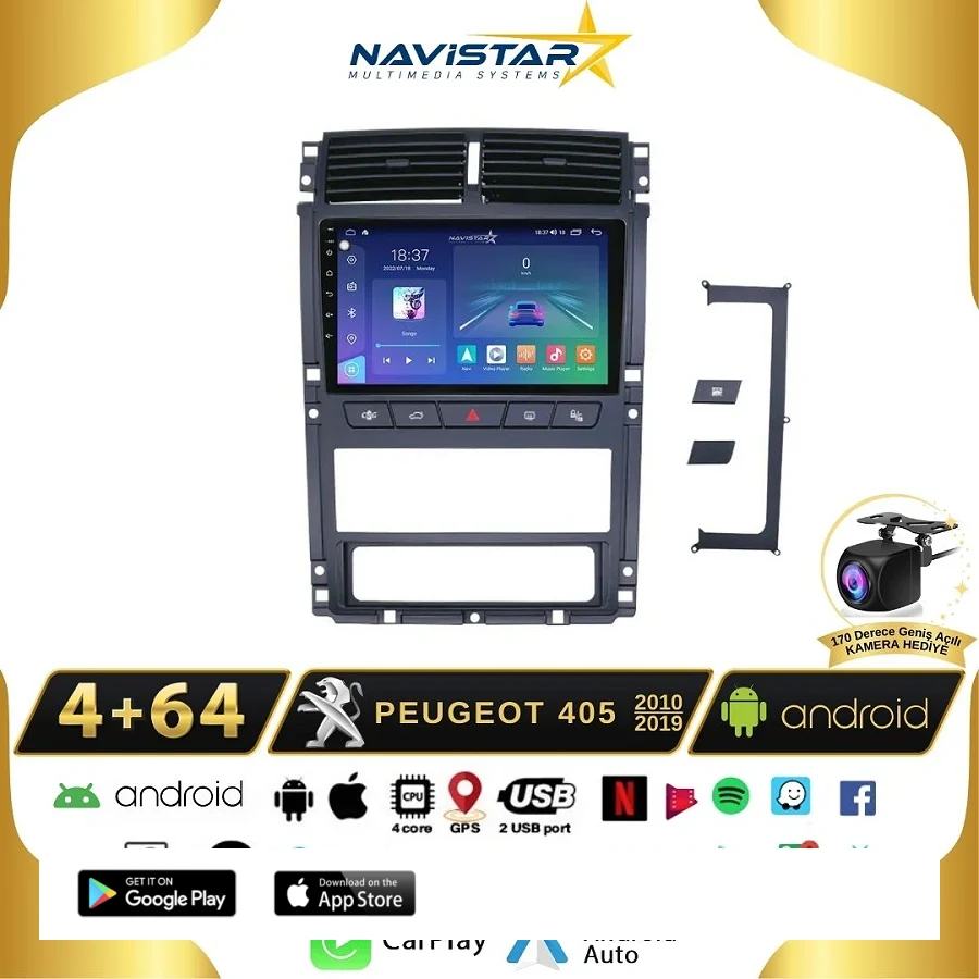 Peugeot 405  2010-2019 Model 4GB + 64GB Android 13 Kablosuz Carplay Navigasyon Multimedya Sistemi