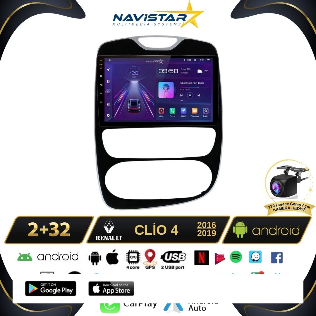 Renault Clio 4 Kablosuz Carplay 2+64GB Android 13 Navigasyon Multimedya Sistemi 2016-2019