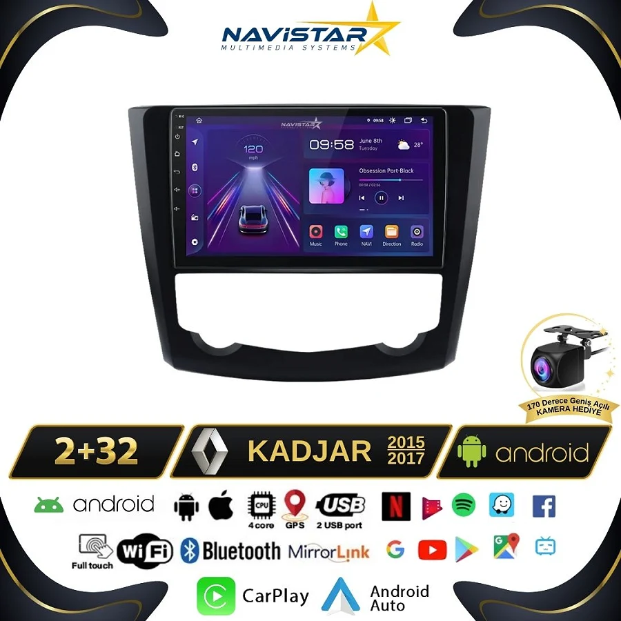 Renault Kadjar  2015-2017 Model 2GB + 64GB Android 13 Kablosuz Carplay Navigasyon Multimedya Sistemi