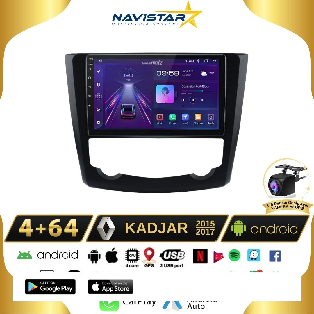 Renault Kadjar  2015-2017 Model 4GB + 64GB Android 13 Kablosuz Carplay Navigasyon Multimedya Sistemi