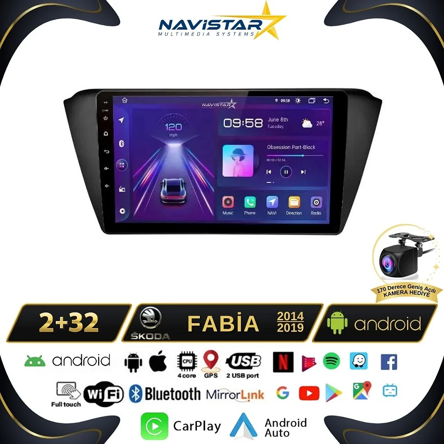 Skoda Fabia 2014-2019 Model 2+64GB Android 13 Kablosuz Carplay Navigasyon Multimedya Sistemi