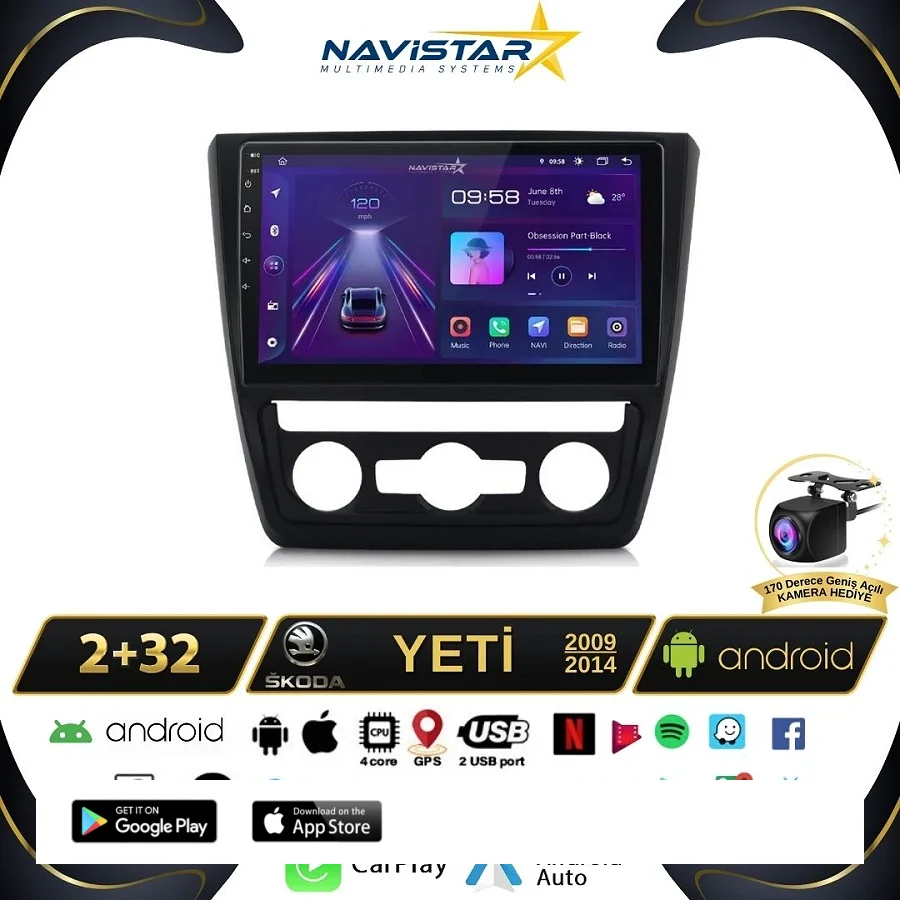 Skoda Yeti 2009-2014 Model 2+64GB Android 13 Kablosuz Carplay Navigasyon Multimedya Sistemi