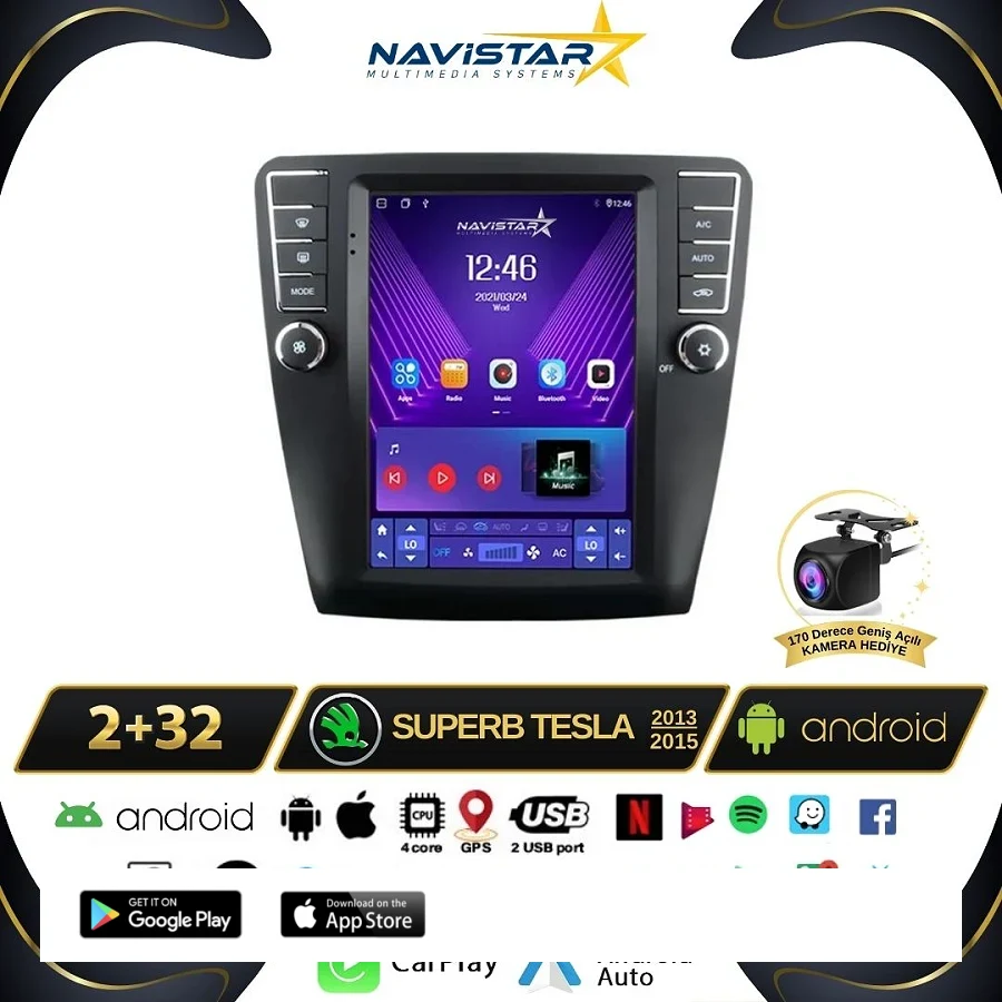 Skoda Superb Tesla 2013-2019 Model 2GB + 32GB Kablosuz Carplay Navigasyon Multimedya Sistemi