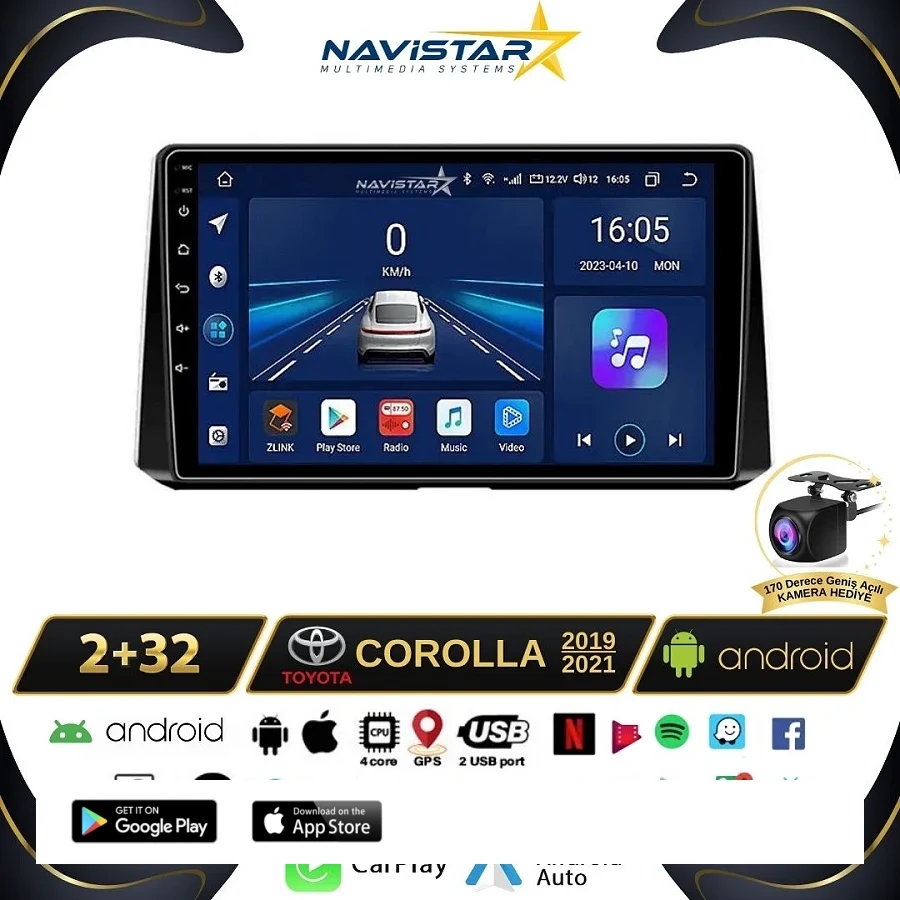 Toyota Corolla 2019-2021 Model 2+64GB Android 13 Kablosuz Carplay Navigasyon Multimedya Sistemi