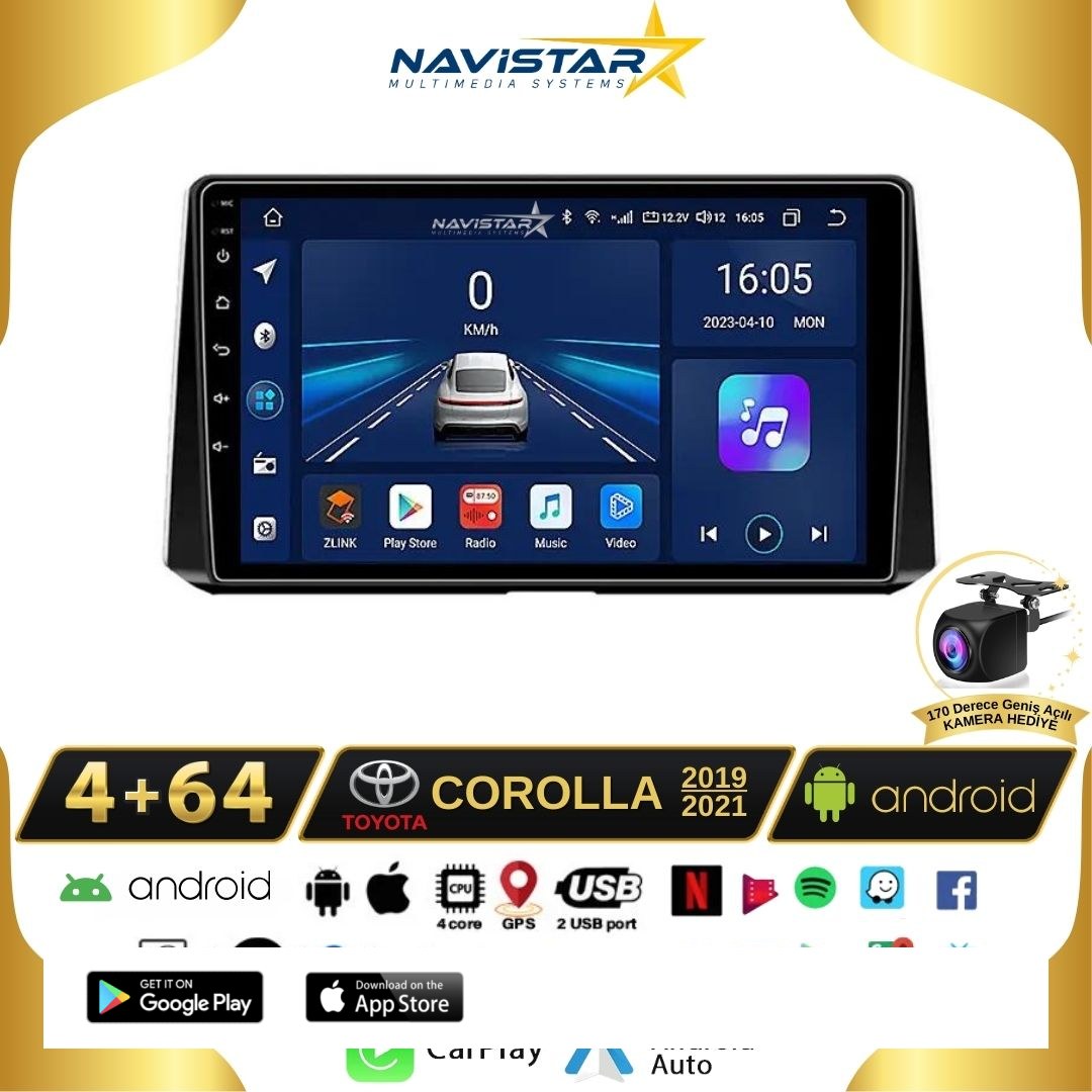Toyota Corolla 2019-2021 Model 4GB + 64GB Android 13 Kablosuz Carplay Navigasyon Multimedya Sistemi