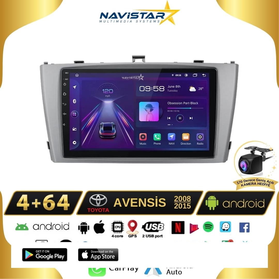Toyota Avensis 2008-2015 Model 4GB + 64GB Android 13 Kablosuz Carplay Navigasyon Multimedya Sistemi