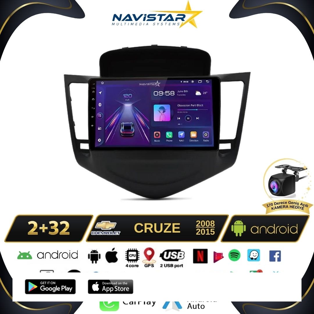 Chevrolet Cruze 2+64GB Kablosuz Carplay 2008-2015 Android 13 Navigasyon Multimedya Sistemi