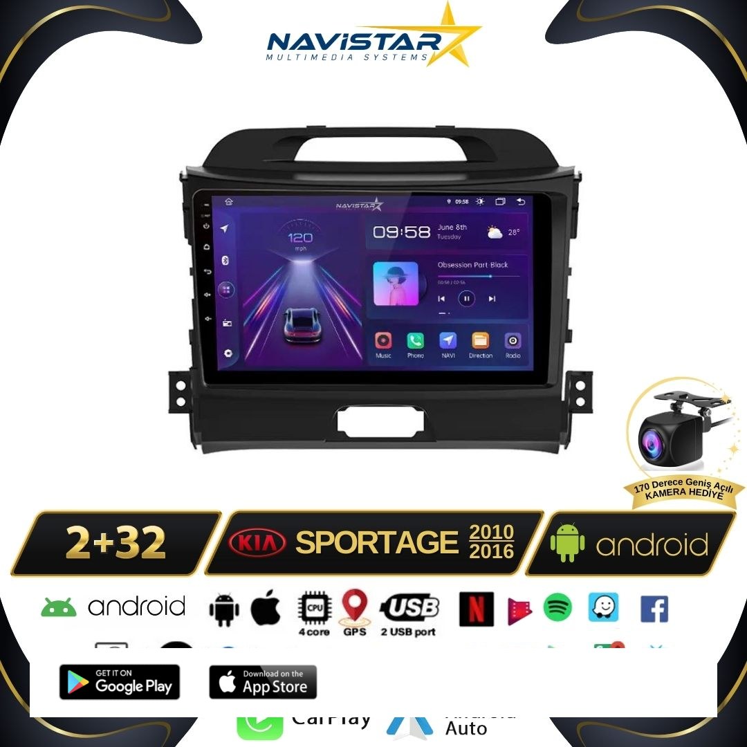Kia Sportage 2+64GB Kablosuz Carplay 2010-2016 Android 13 Navigasyon Multimedya Sistemi