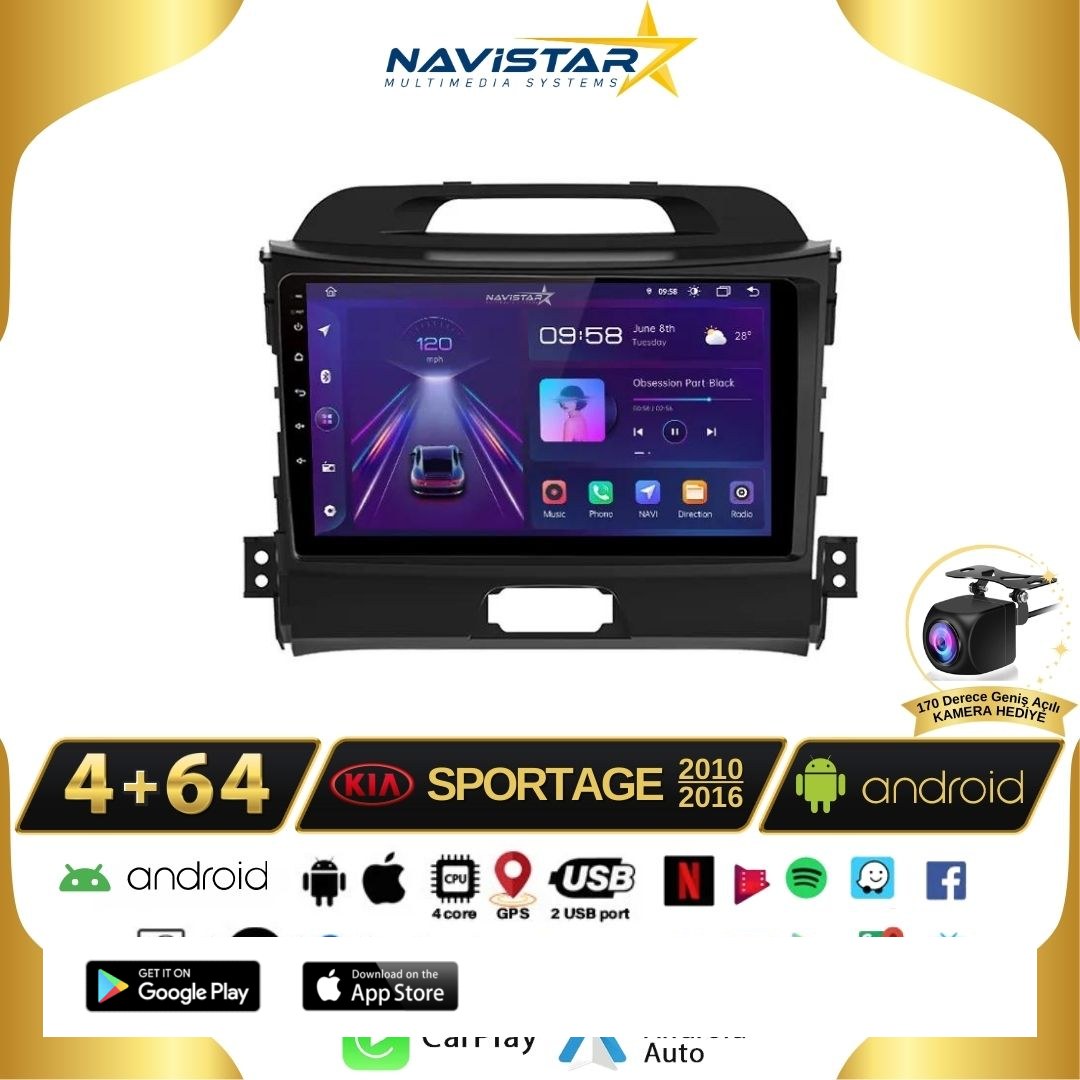 Kia Sportage 4GB + 64GB Kablosuz Carplay 2010-2016 Android 13 Navigasyon Multimedya Sistemi