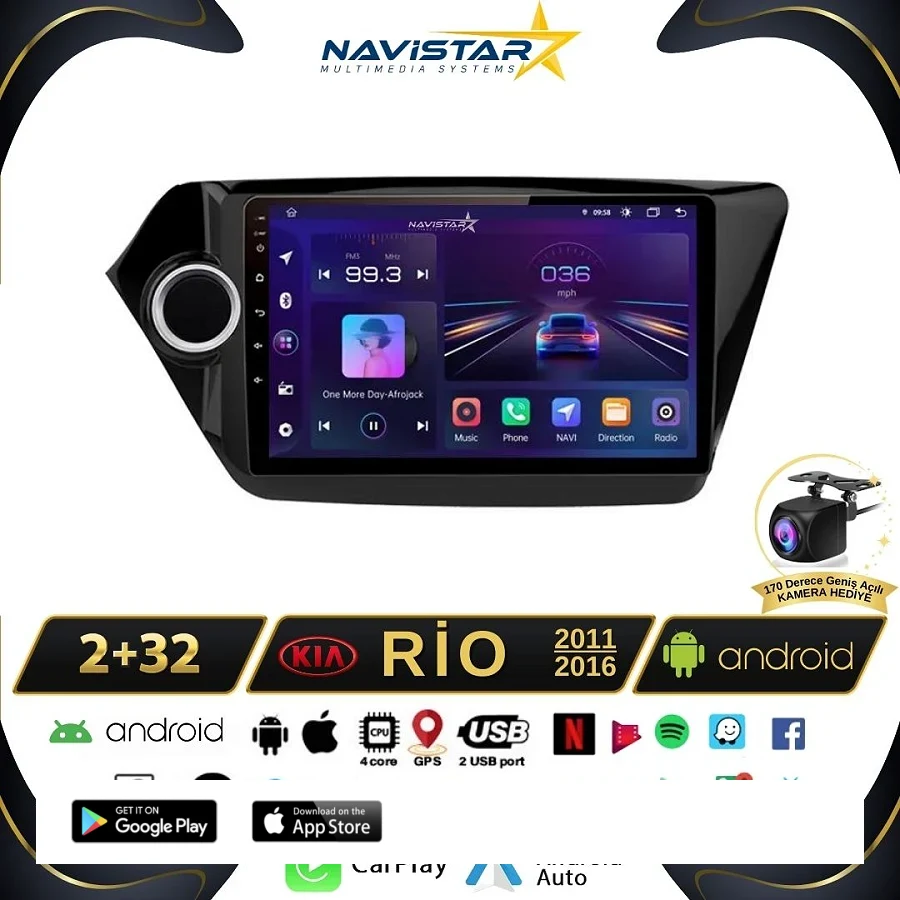 Kia Rio 2011-2016 Model 2+64GB Android 13 Kablosuz Carplay Navigasyon Multimedya Sistemi