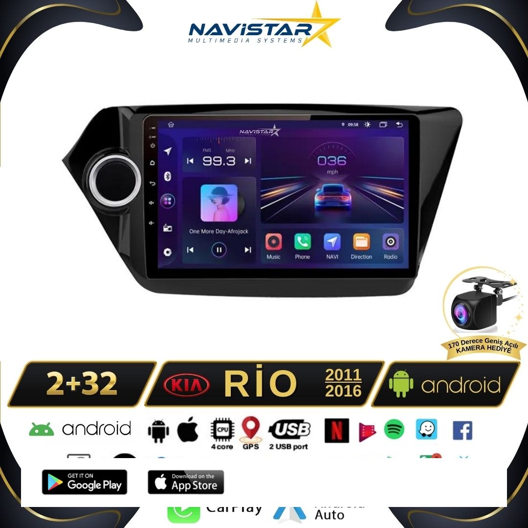 Kia Rio 2011-2016 Model 2+64GB Android 13 Kablosuz Carplay Navigasyon Multimedya Sistemi
