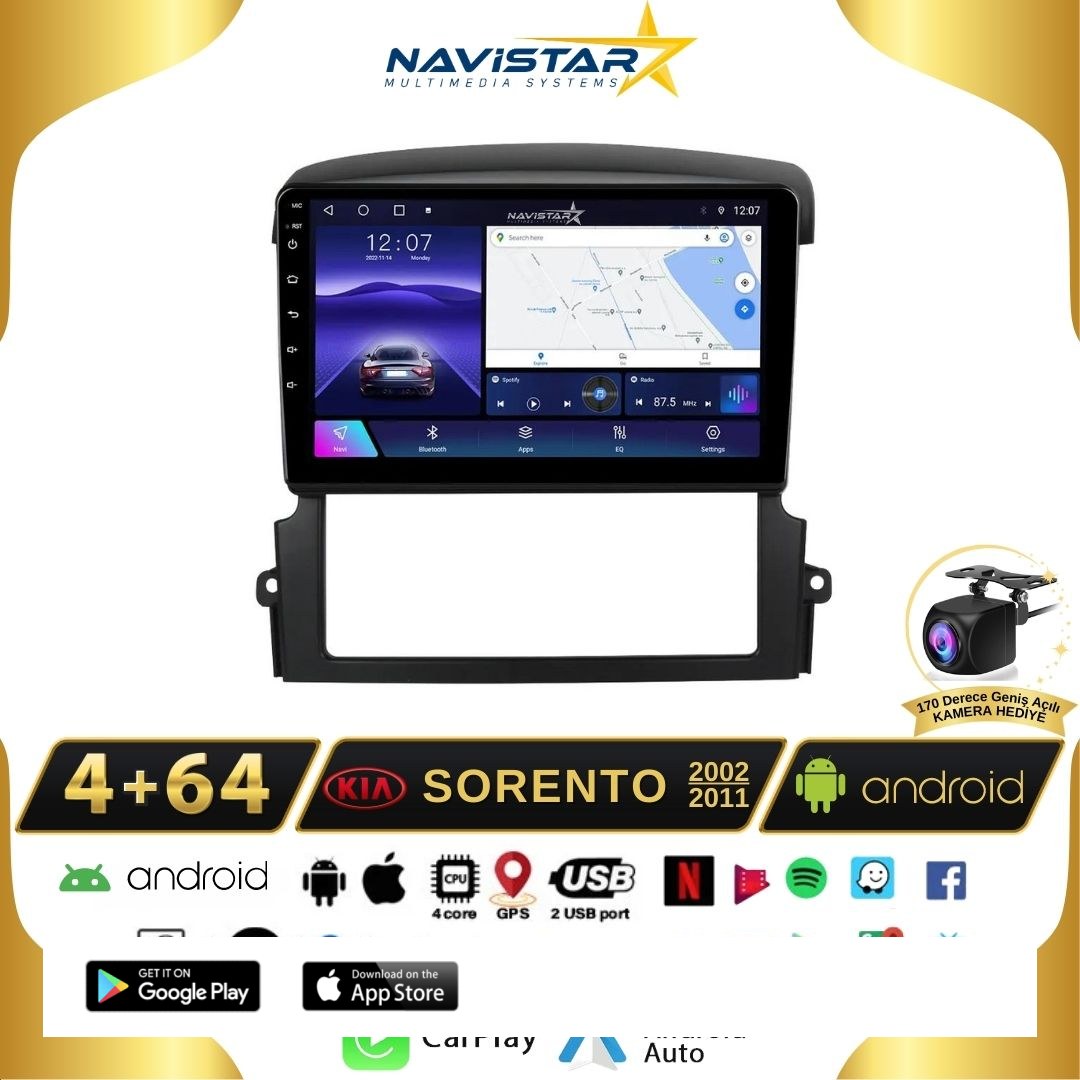 Kia Sorento  2002-2011 Model 4GB + 64GB Android 13 Kablosuz Carplay Navigasyon Multimedya Sistemi