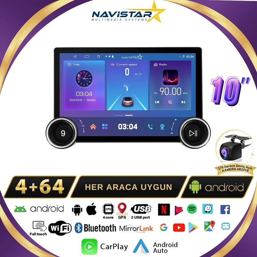 Kia Sorento DUAL KNOB 10" 2002-2011 Model 4GB + 64GB Android 13 Kablosuz Carplay Navigasyon Multimedya Sistemi