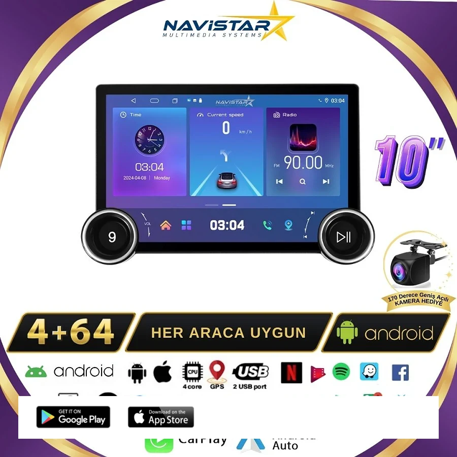 Kia Rio2 DUAL KNOB 10" 2005-2011 Model 4+64GB Android 13 Kablosuz Carplay Navigasyon Multimedya Sistemi