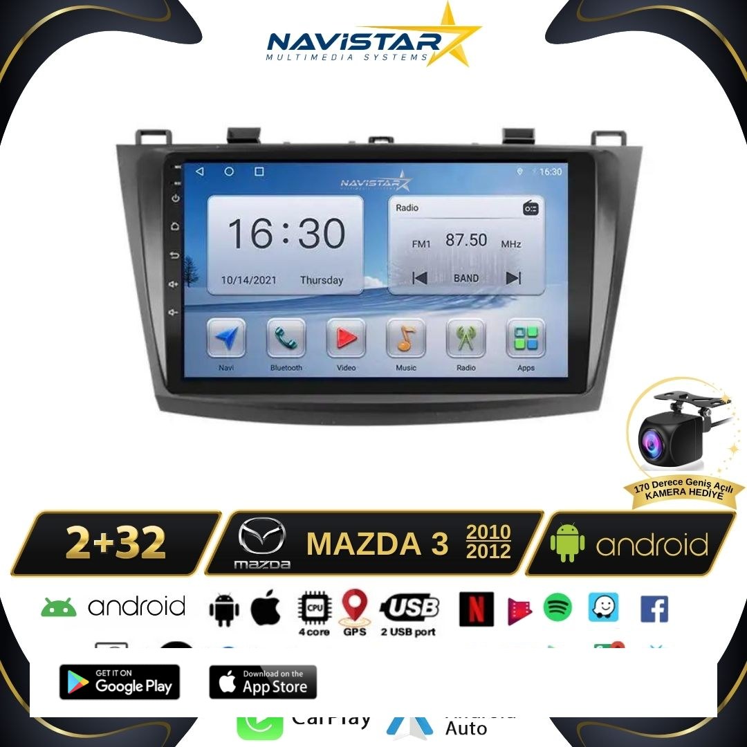 Mazda3 2010-2012 Model 2GB + 64GB Android 13 Kablosuz Carplay Navigasyon Multimedya Sistemi