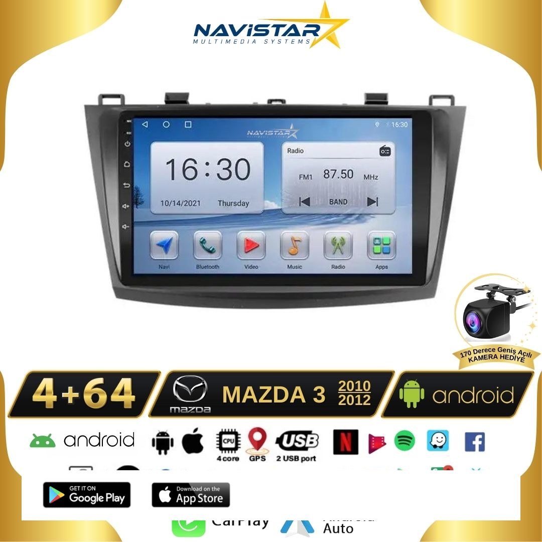Mazda3 2010-2012 Model 4GB + 64GB Android 13 Kablosuz Carplay Navigasyon Multimedya Sistemi