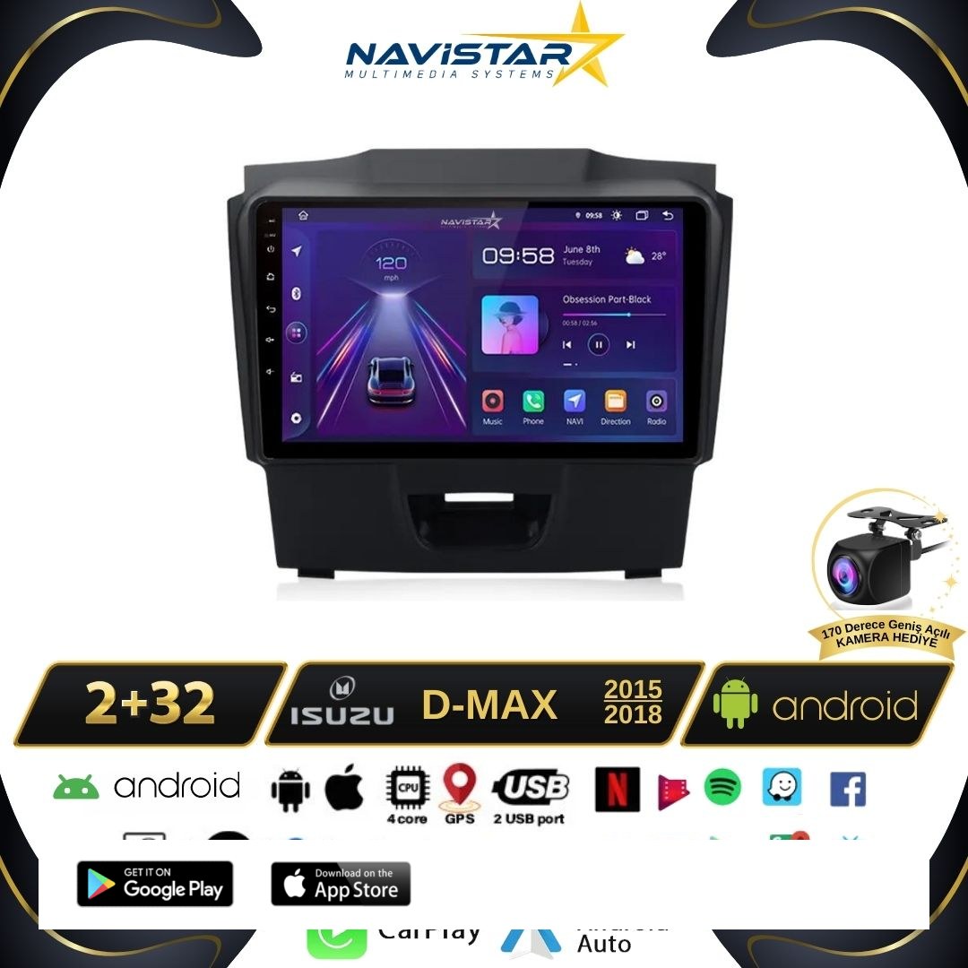 Isuzu DMax 2015-2018 Model 2GB + 64GB Android 13 Kablosuz Carplay Navigasyon Multimedya Sistemi