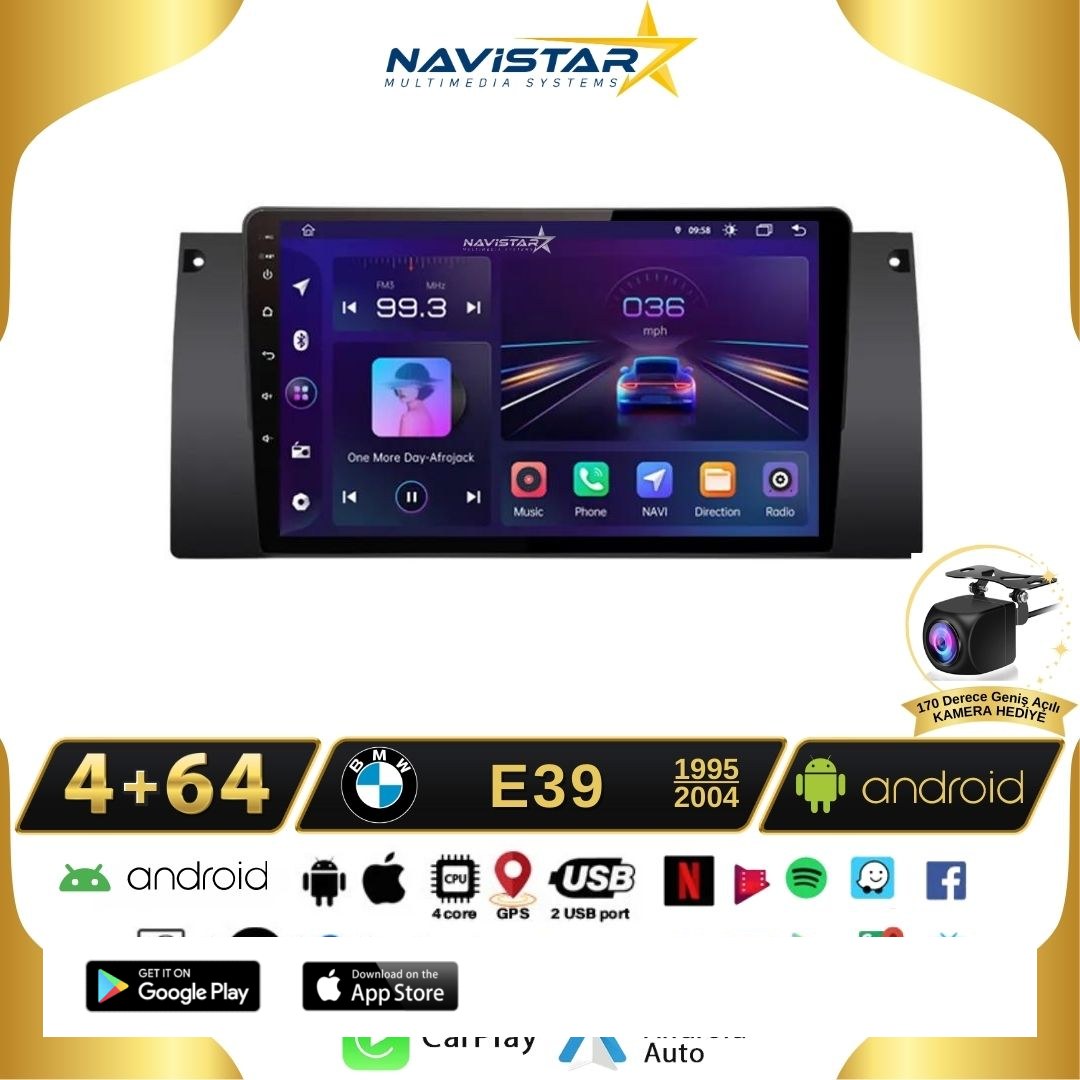 Bmw E39 1995-2004 Model 4GB + 64GB Android 13 Kablosuz Carplay Navigasyon Multimedya Sistemi