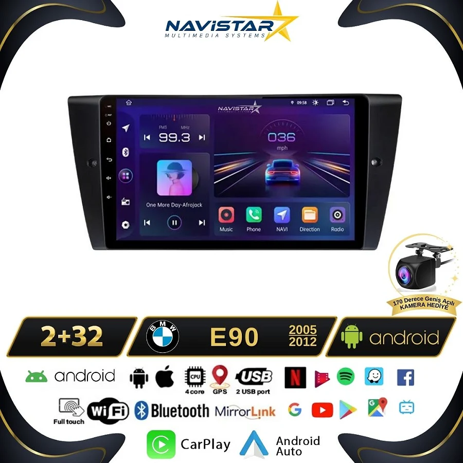 Bmw E90 2005-2012 Model 2GB + 64GB Android 13 Kablosuz Carplay Navigasyon Multimedya Sistemi