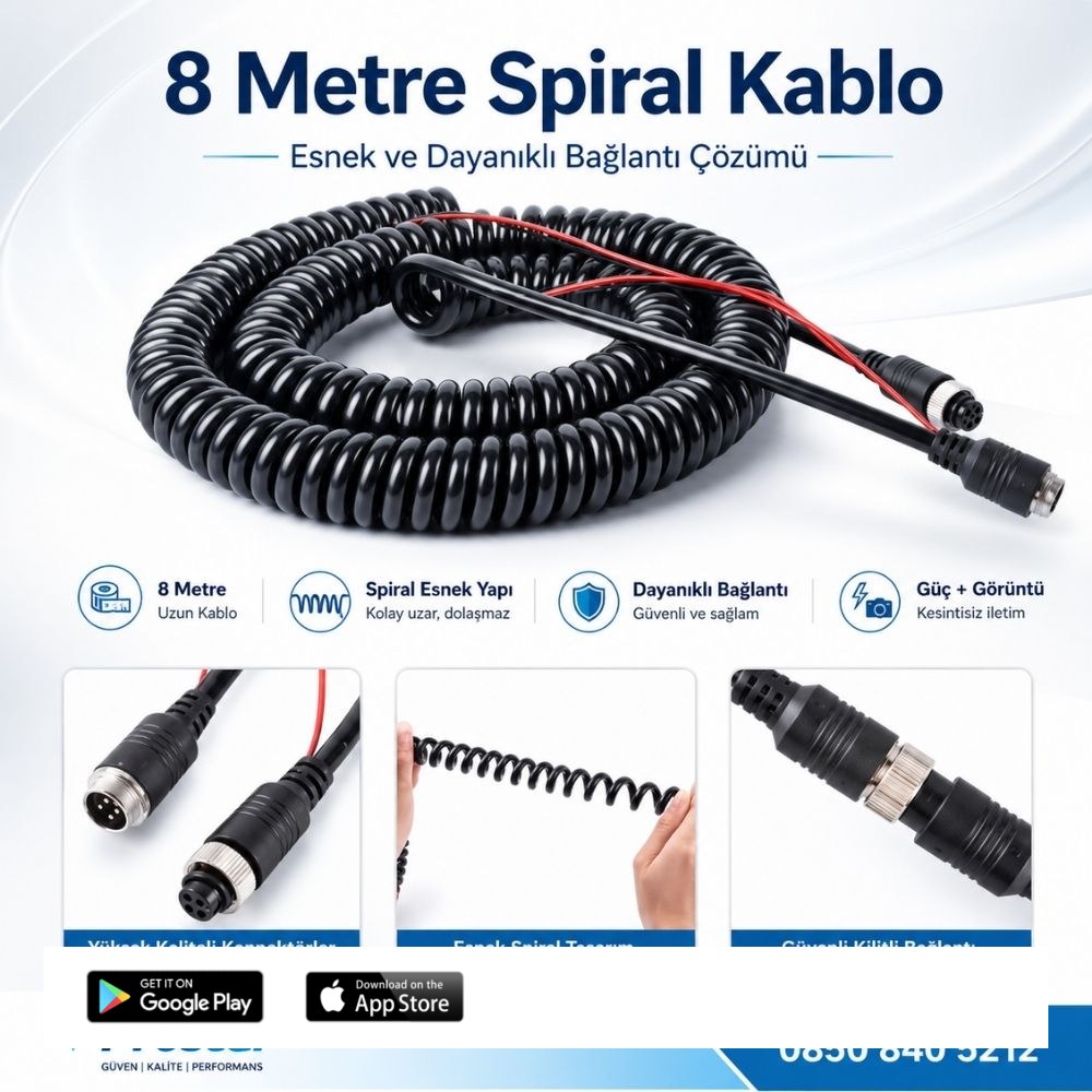 8 Metre 4 pin aviation trigger tetik destekli Spiral uzatma Kablosu