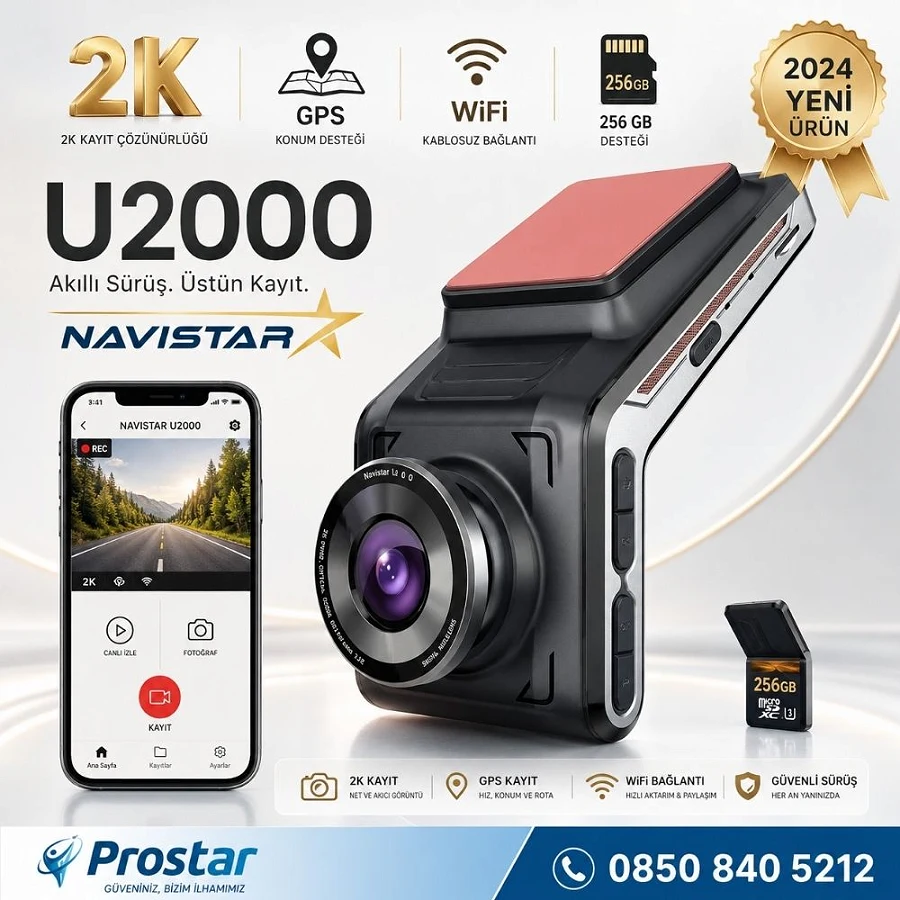 U2000 Wifi + GPS 1440P 170° Geniş Açı Gece Görüşlü Akıllı Araç içi Kamera