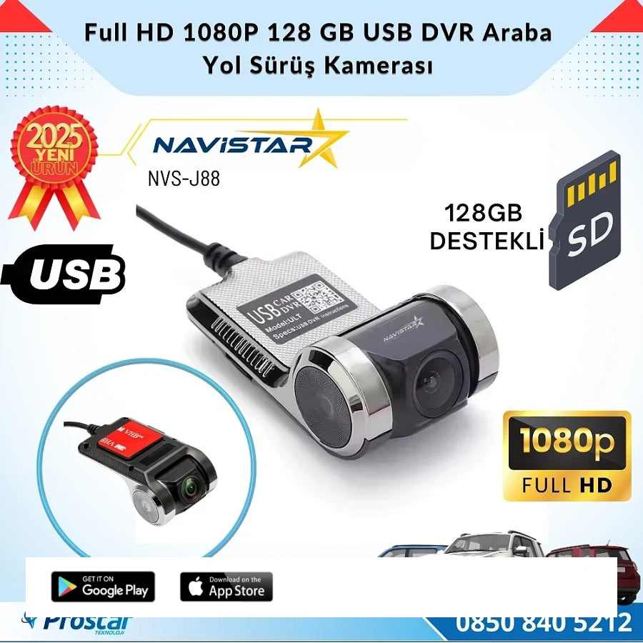 Usb 128 GB Destekli HD 1080P Dvr Araç Yol Sürüş Kamerası