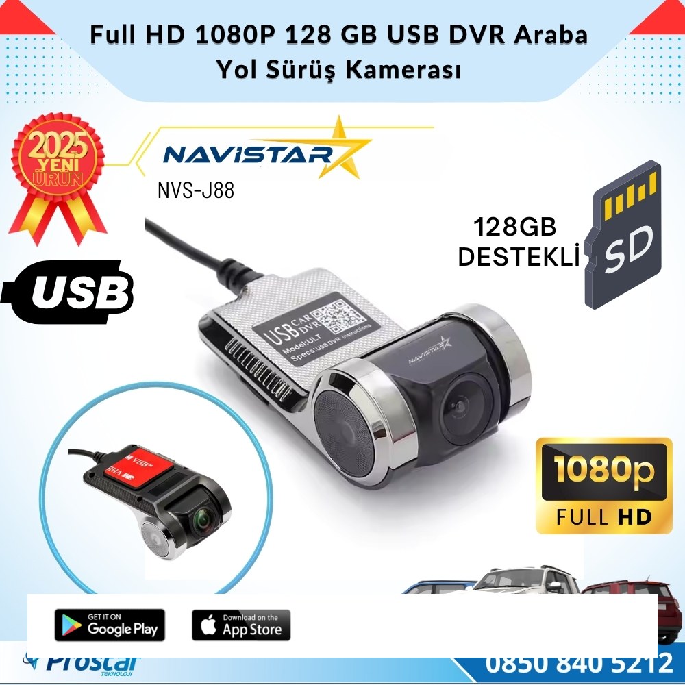 Usb 128 GB Destekli HD 1080P Dvr Araç Yol Sürüş Kamerası