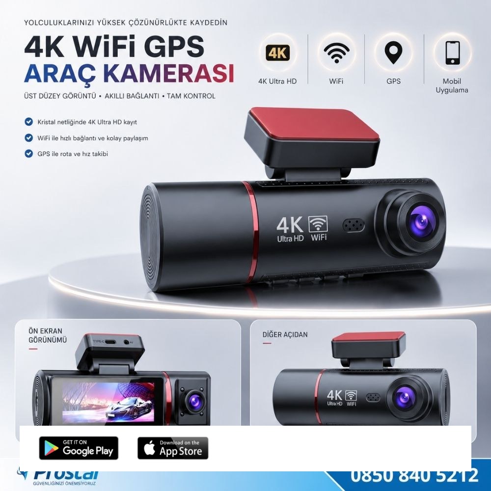 4K Ultra HD 2 Kameralı Ön ve iç  Wifi GPS G-Sensör Park Modu Dashcam Kamera