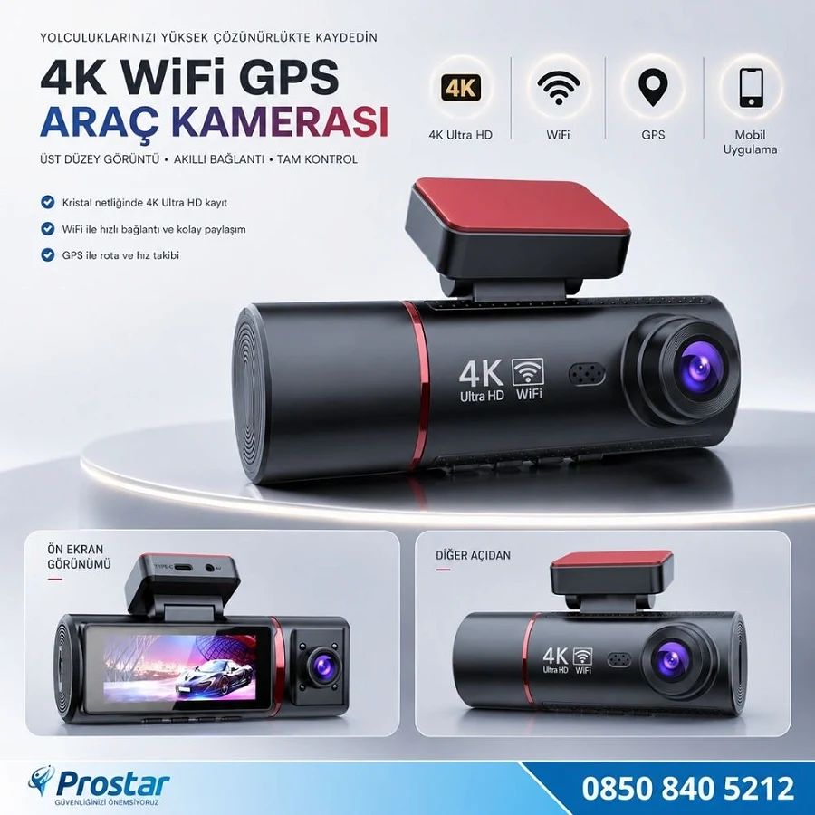 4K Ultra HD 2 Kameralı Ön ve iç  Wifi GPS G-Sensör Park Modu Dashcam Kamera